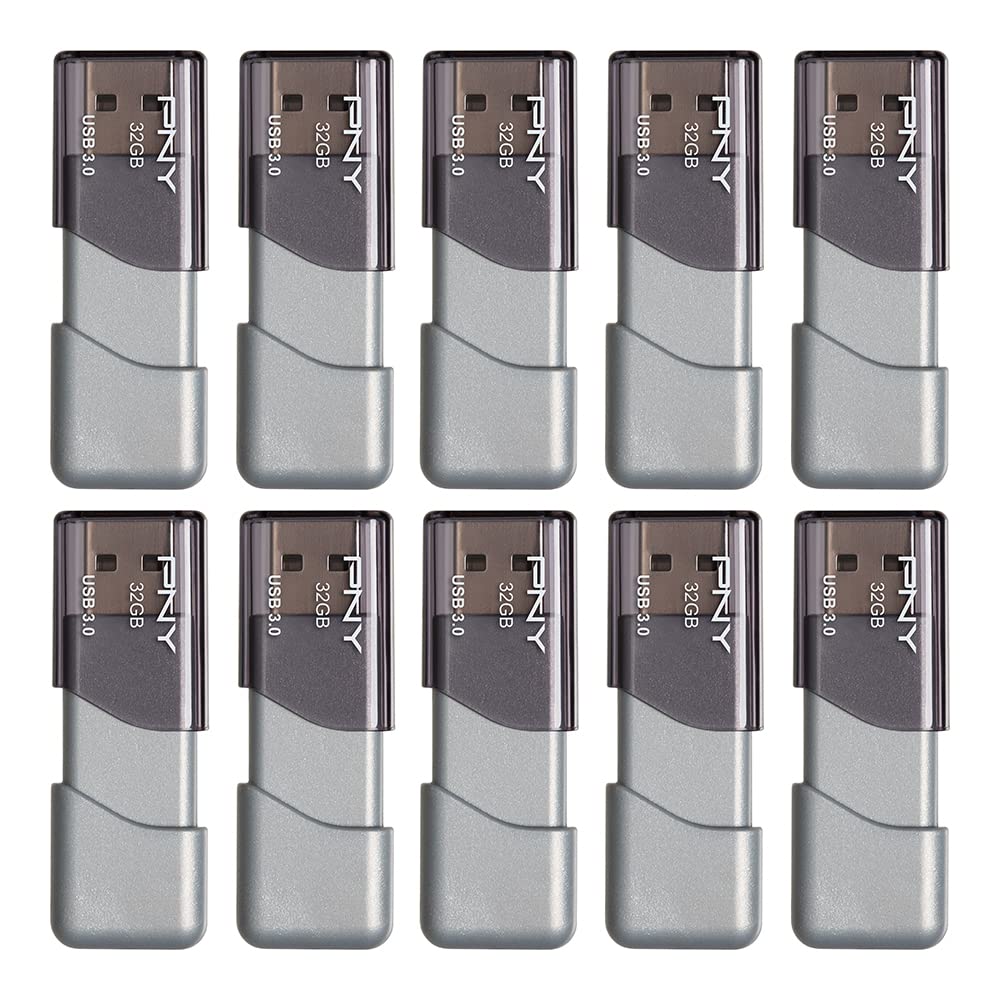 PNY 32GB Turbo AttachÃÂ© 3 USB 3.0 Flash Drive, Silver (Pack of 10)