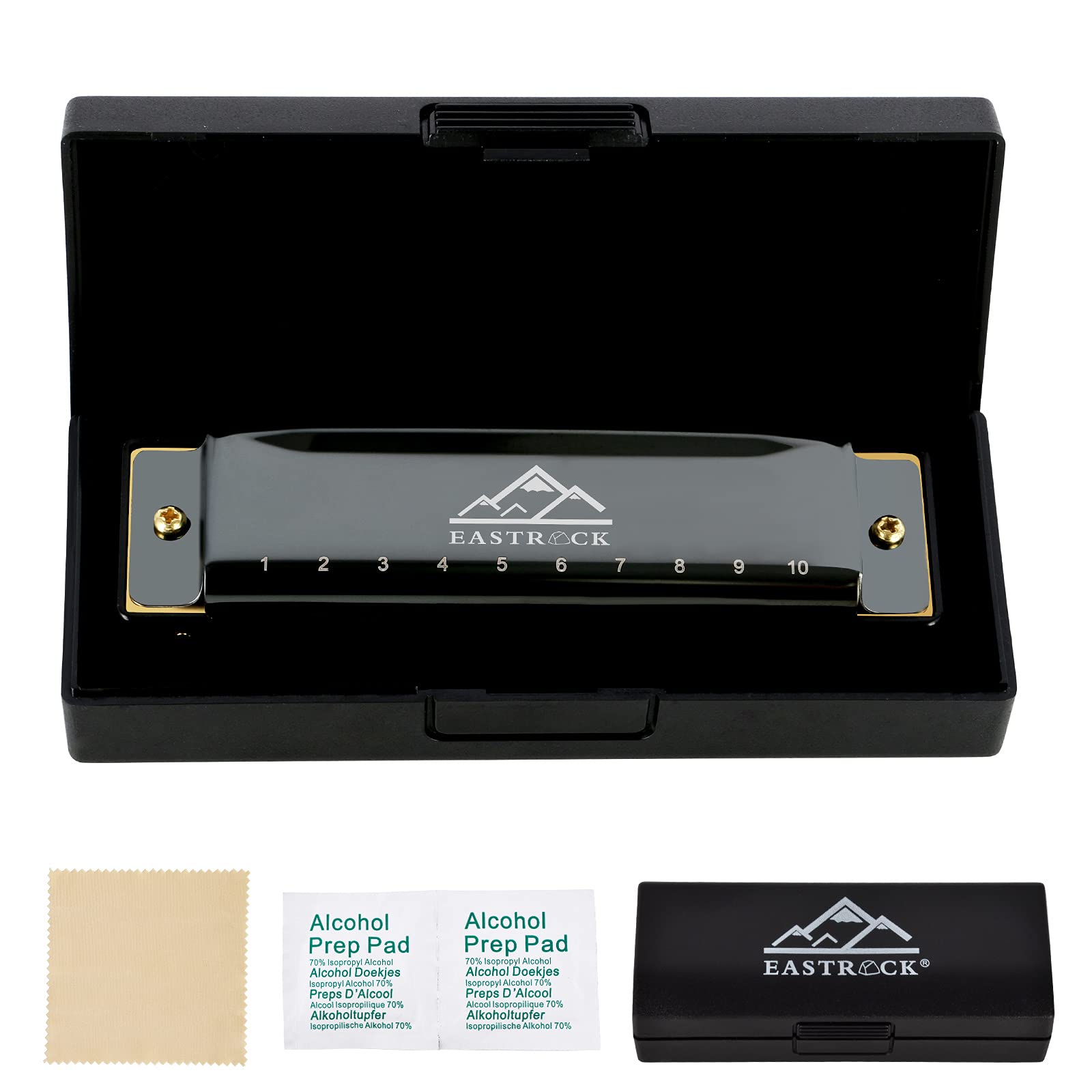 EastRock Blues Harmonica Mouth Organ 10 Hole C Key with Case, Diatonic Harmonica for Professional Player, Beginner, Students gifts, Adult, Friends, Gift Black