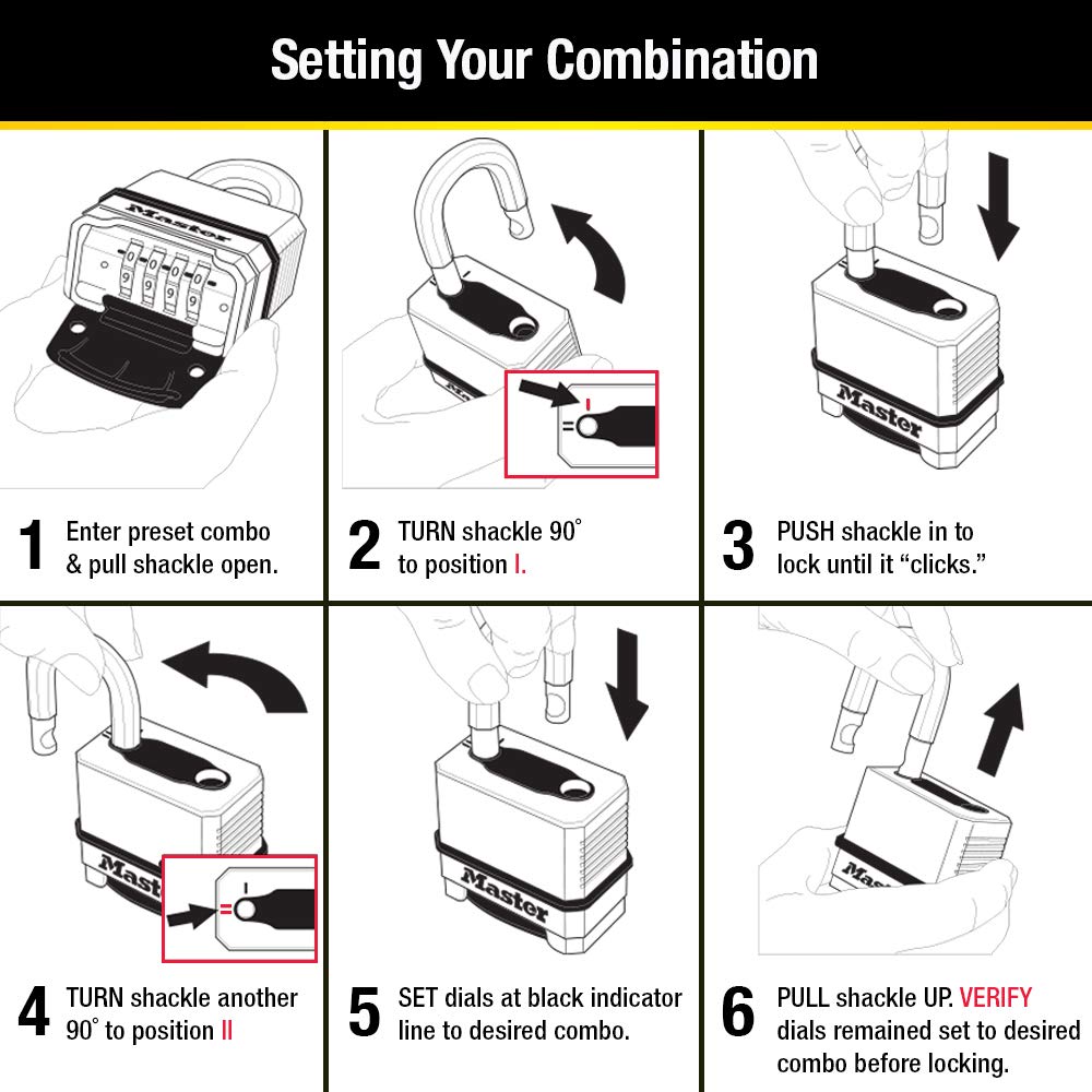 Master Lock Gold Outdoor Combination Lock, Heavy Duty Weather Resistant Padlock, Resettable Combination Lock for Outdoor Use 1.2 x 2 x 3.87 inches, 2 Pack, M175LFEC2