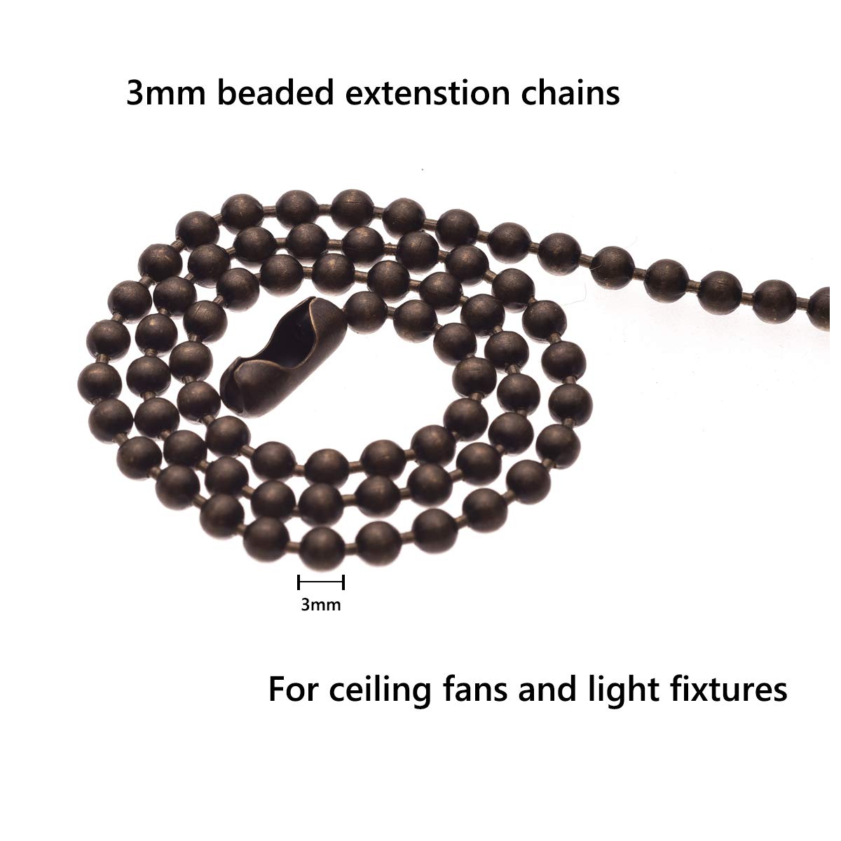 SmoTecQ Ceiling Fan Pull Chain, 120" Rust Proof Copper 3mm Beaded Extension Chains with 12 Matching Connectors, Bronze