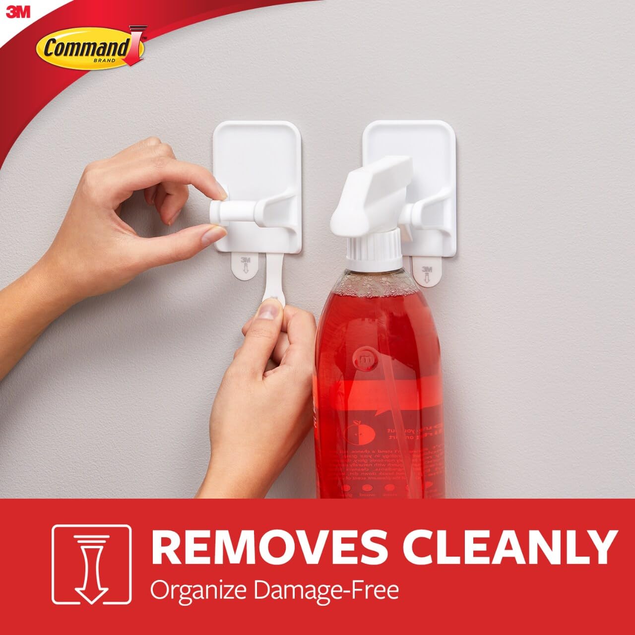 Command Spray Bottle Hangers, Holds up to 32 fl oz, 2 Hangers with 4 Command Strips, Damage Free Spray Bottle Holder Wall Mount to Cabinet, Kitchen, or Under Sink