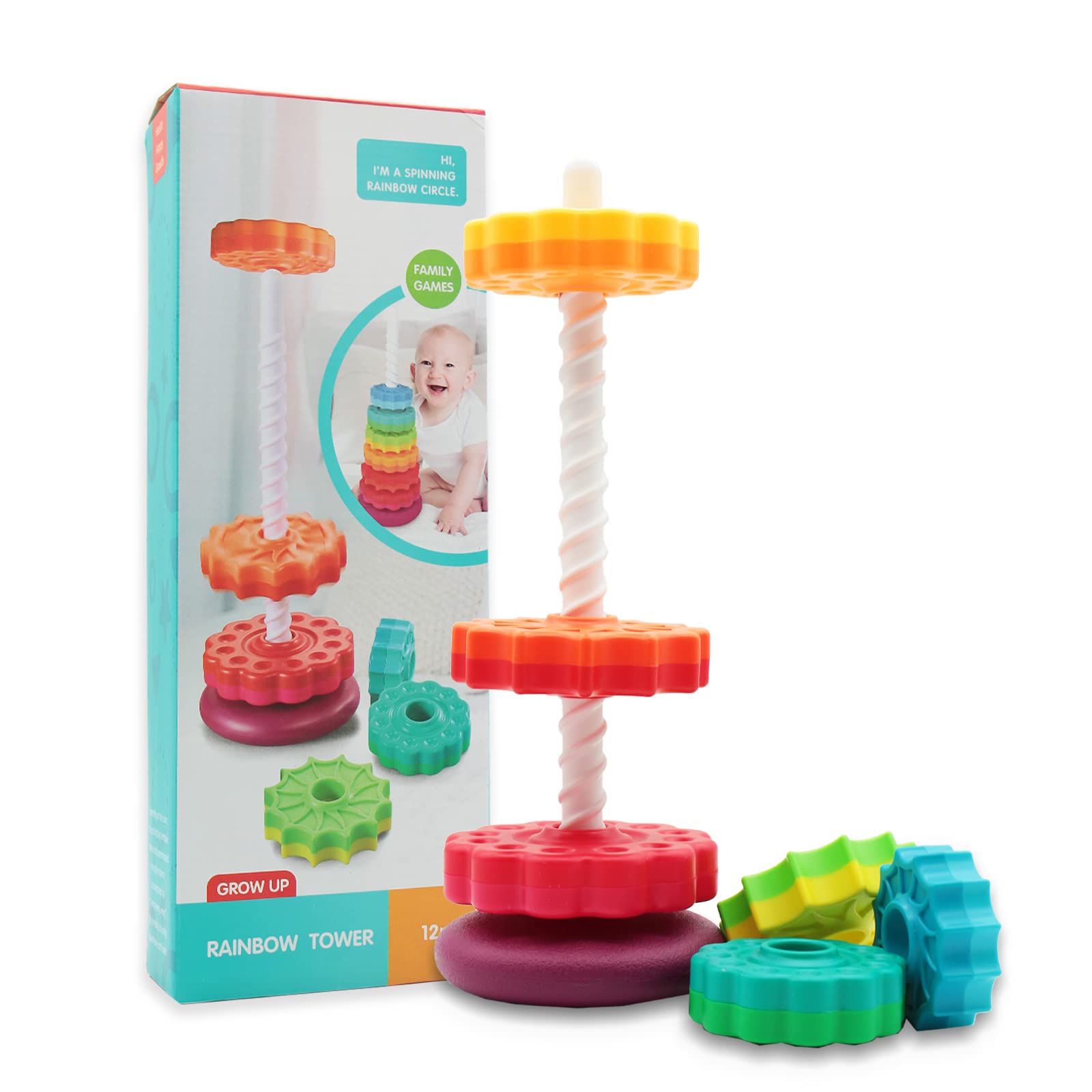 BYFWH Baby Spin Stack Toy,Premium Stacking Toy for Kids,Baby Spinning Stacking Toy for Babies and Toddlers,Educational Toddler Learning Toy,Baby 1 2 3 Birthday Gifts,Autism Sensory Spinning Toy