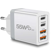 European Travel Plug Adapter USB C, 55W USB C European Charger 4-Port Fast Charger Type C Wall Charger USA to Europe Plug Adapter for iPhone 16 15 14 13 12 11 Pro Max XS X 8, Galaxy, Android