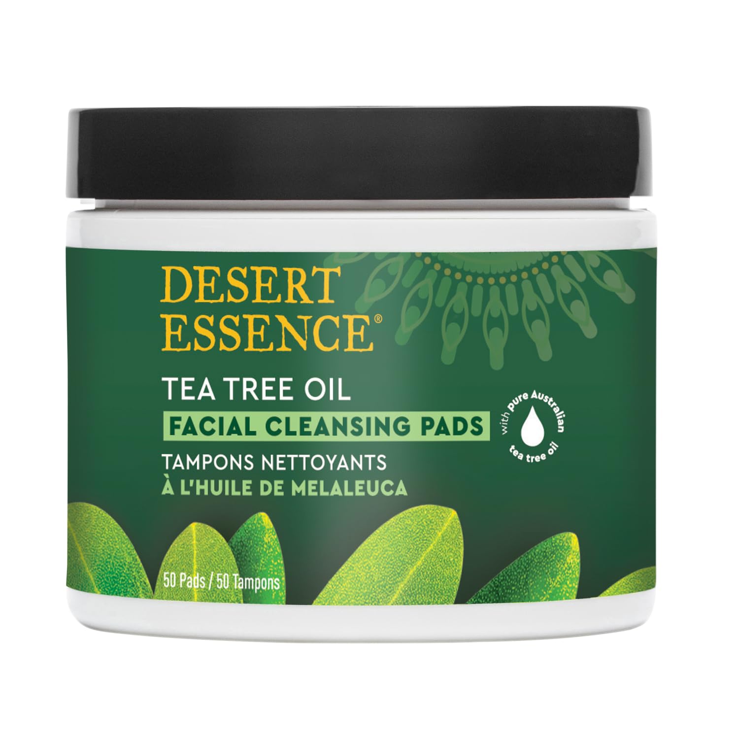 Desert Essence Teebaumöl-Gesichtsreinigungspads – Make-up-Entferner, Gesichtsreiniger & Toner mit Bio-Lavendel & Kamille – Reisefreundliche Feuchttücher für klärende Hautpflege – 50 Pads