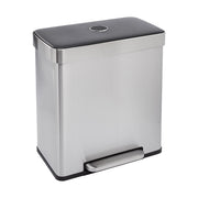 Amazon Basics Dual Compartment Recycling Trash Can with Soft-Close Lid and Removable Liner Buckets, 60 Liters, Rectangular, Grey, Silver