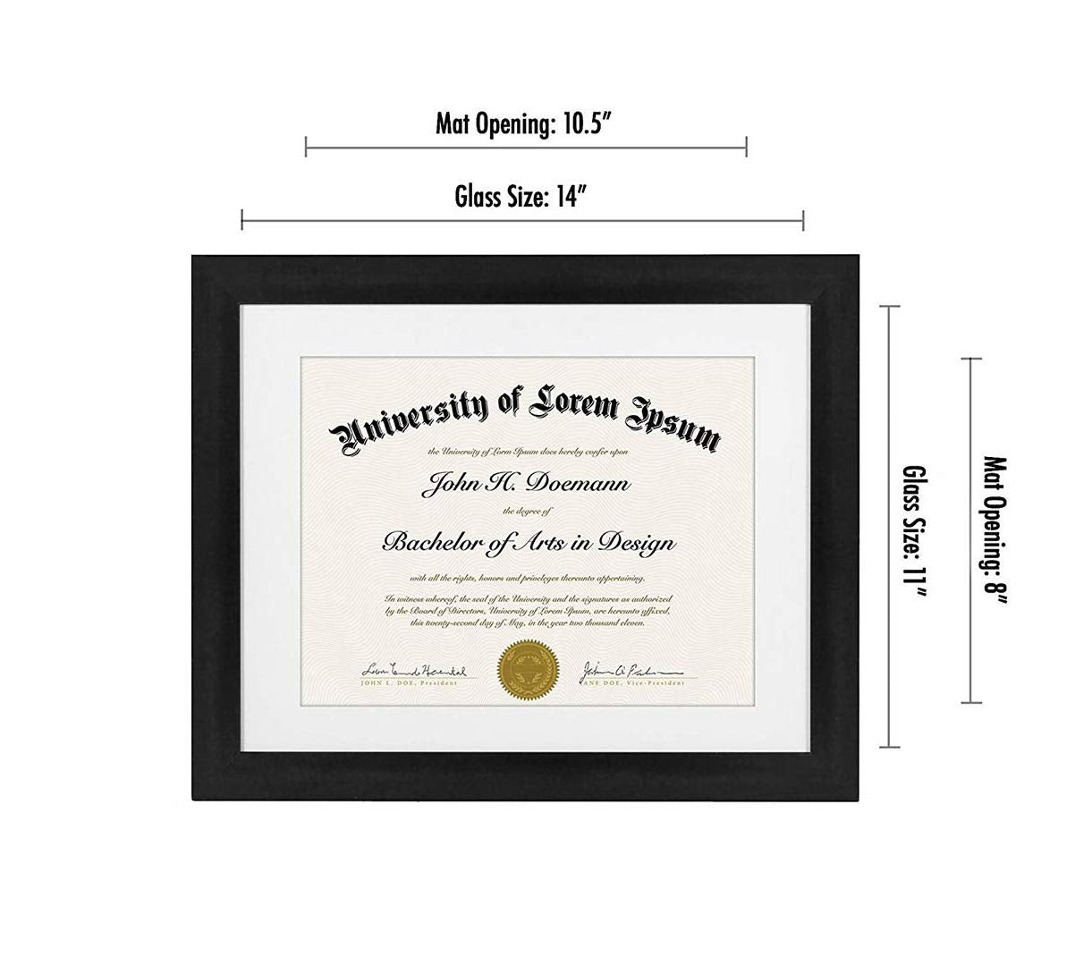 Americanflat 11x14 Diploma Frame with Shatter-Resistant Glass - Use as 8.5x11 Frame with Mat or Display 11x14 Documents Without Mat - Legacy Collection - Certificate Frames for Wall Display - Black