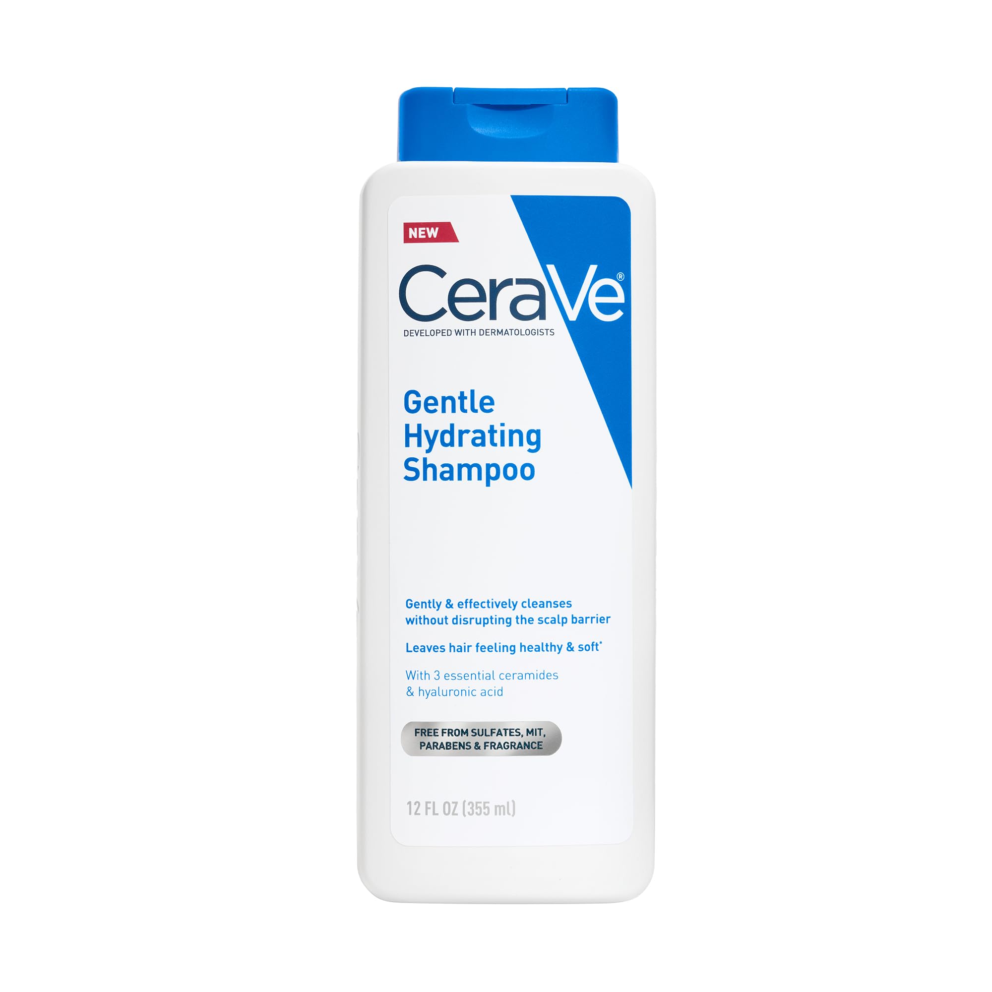 CeraVe Sanft Feuchtigkeitsspendendes Shampoo, mit Ceramiden, Niacinamid & Hyaluronsäure für weiches, gesund aussehendes Haar & Kopfhaut, sulfatfreies & farbschonendes Shampoo, für alle Haartypen, 355 ml