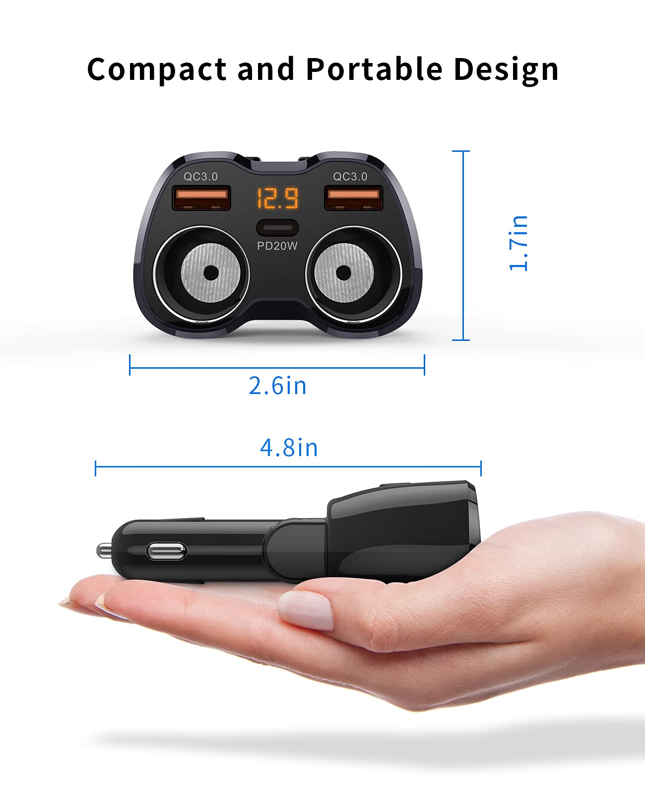 [2025 Upgraded] Cigarette Lighter Splitter, SUPERONE 180W 2-Socket Cigarette Lighter Adapter with Dual QC3.0 and 20W PD USB C Car Charger Splitter for GPS/Dash Cam/Laptop/iPad/iPhone 17/16/15/14/13/12