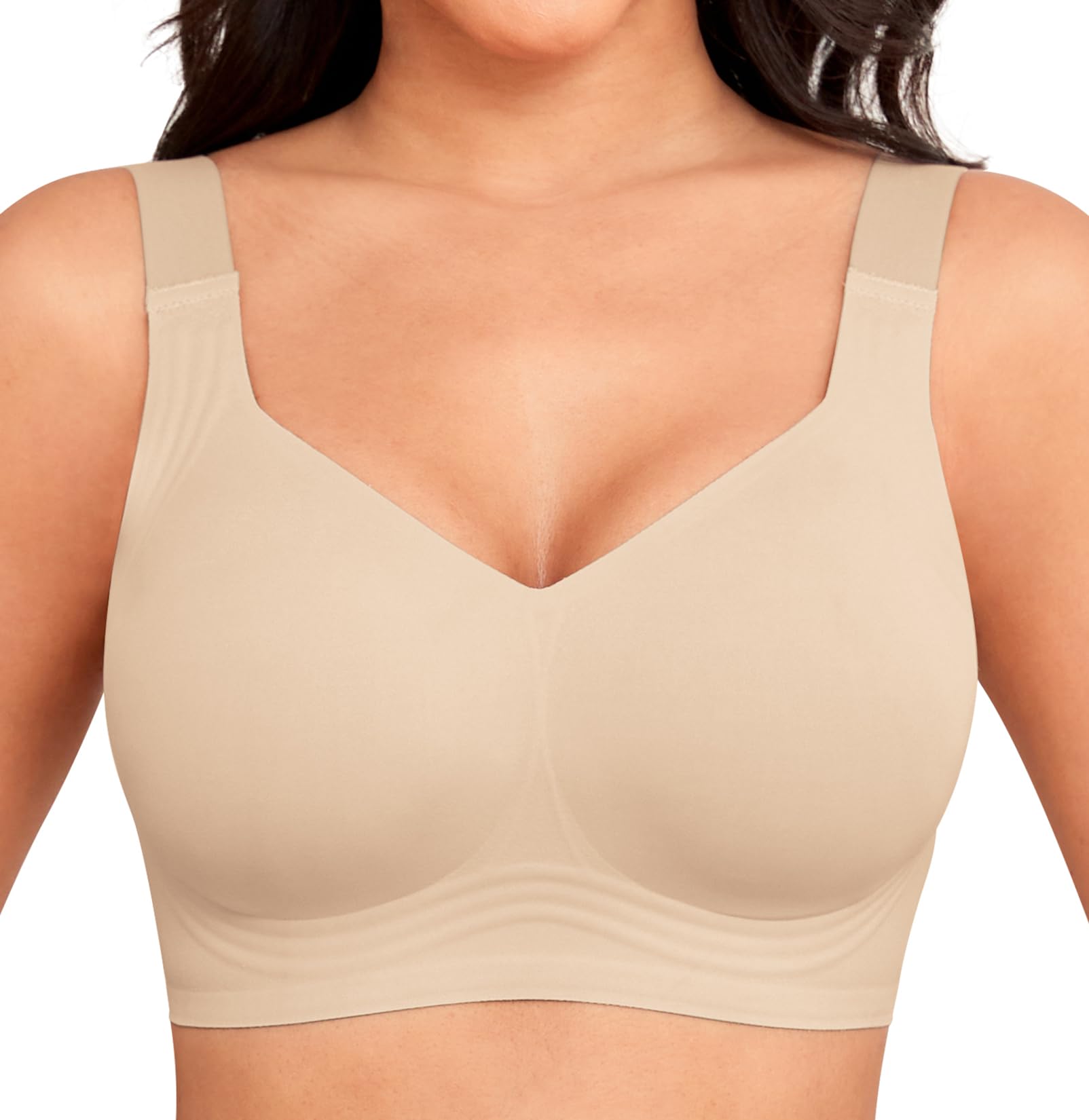 Xcutting Soft Sleep Wirefree Bras for Women Full Coverage No Underwire Wireless Bras Comfortable Sports Bras for Sagging Breasts Padded (Nude,2X-Large)