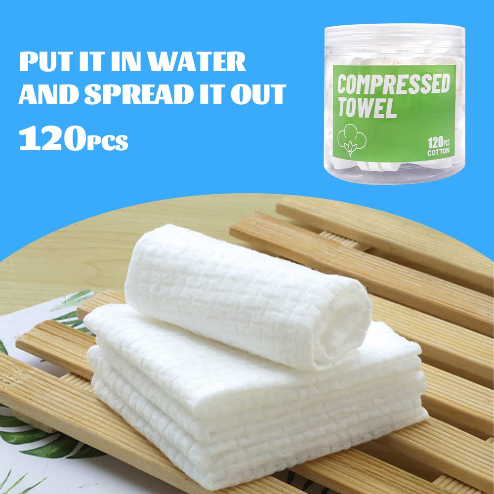 120 Pcs Mini Compressed Towels, Disposable Face Compressed Towel, Compressed Cotton Hand Wipe, Camping Towel, Portable Compressed Coin Tissue for Travel/Home/Outdoor Activities
