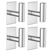 VAEHOLD Wall Towel Hooks, Heavy Duty Sticky Holder Waterproof Towel Hooks for Hanging Coat, Clothes, Closet Hook Wall Mount for Kitchen (Silver, Adhesive 4 Pack)