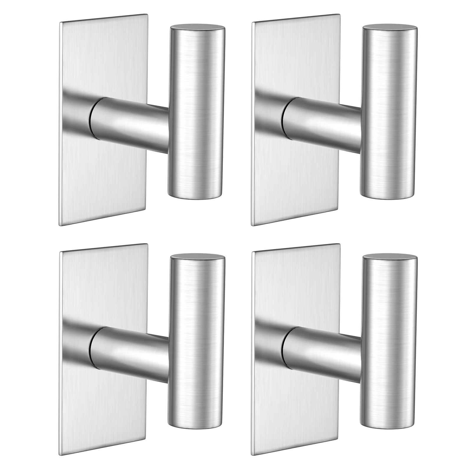 VAEHOLD Wall Towel Hooks, Heavy Duty Sticky Holder Waterproof Towel Hooks for Hanging Coat, Clothes, Closet Hook Wall Mount for Kitchen (Silver, Adhesive 4 Pack)