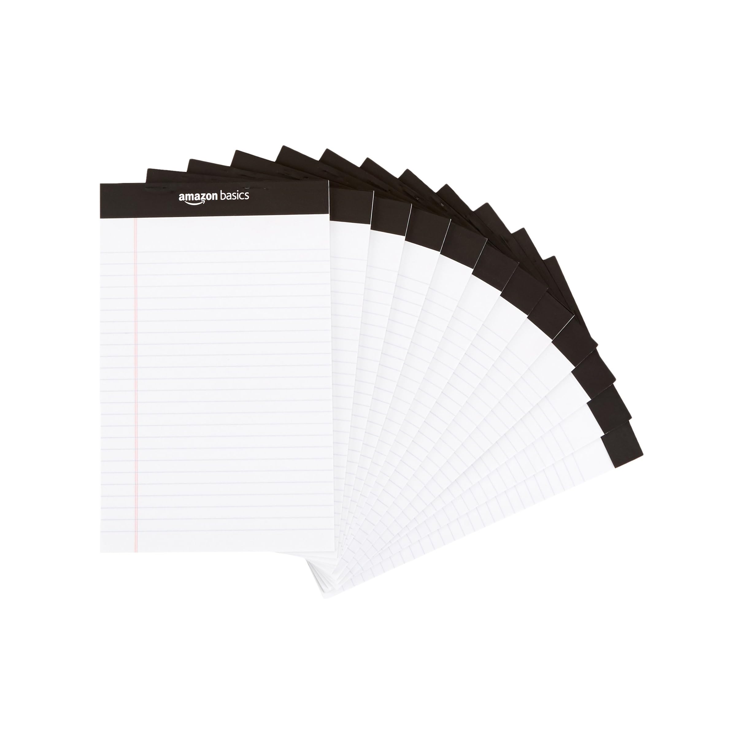 Amazon Basics Notizblock, schmal liniert, 12,7 x 20,3 cm, weiß, 12 Stück (12er-Pack mit je 50 Blatt)