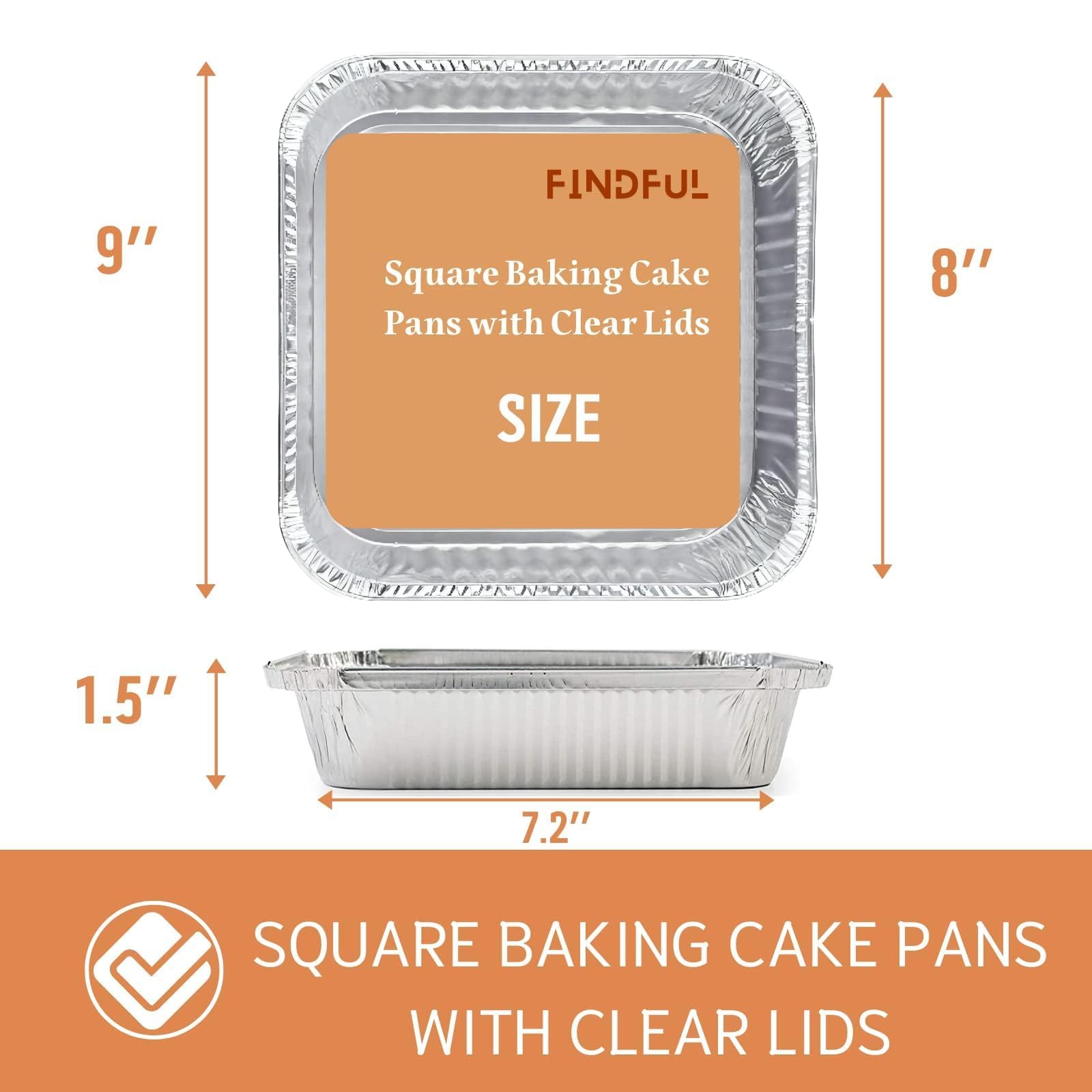 (35 Pack) 8x8 Square Aluminum Baking Cake Pans with Clear Plastic Lids - Foil Pans with Lids - Disposable Food Containers Great for Cooking, Heating, Storing, Prepping Food