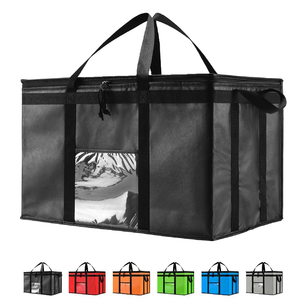 NZ Home 3XL Insulated Cooler Bag and Food Warmer for Food Delivery & Grocery Shopping with Zippered Top, Black (1 Pack)