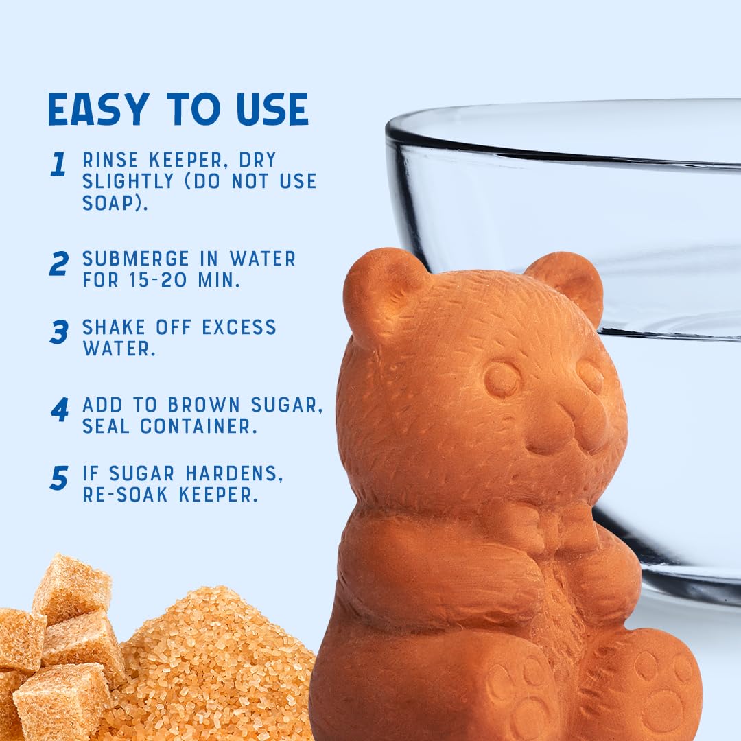 Vivid Works Brown Sugar Keeper - Terracotta Brown Sugar Bear to Maintain Food Moisture in Storage Container - Terra Cotta Food Saver
