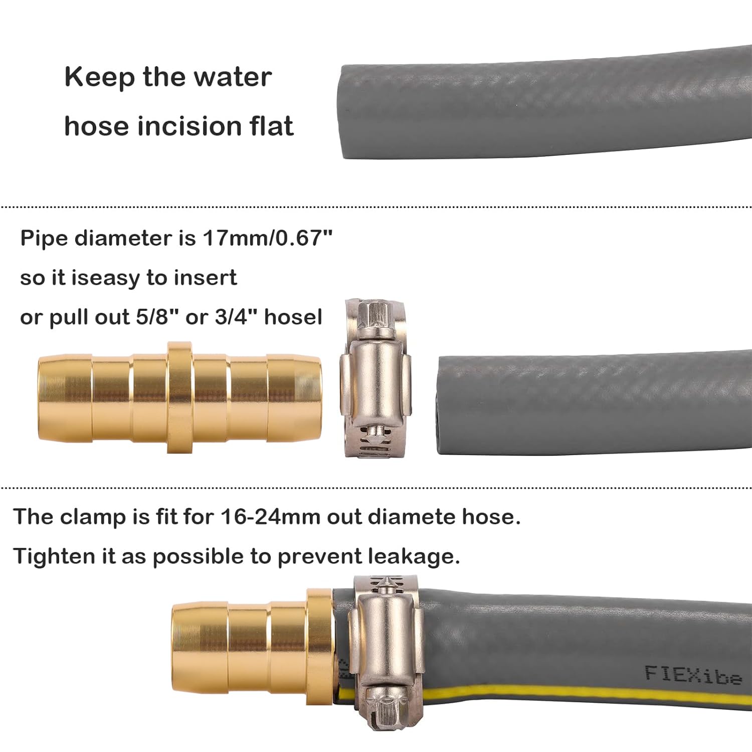 Sanpaint 2 Pack Garden Hose Connector Repair Mender Kit with Stainless Clamp,Fits 3/4"-5/8" Water Hose Repair Fitting