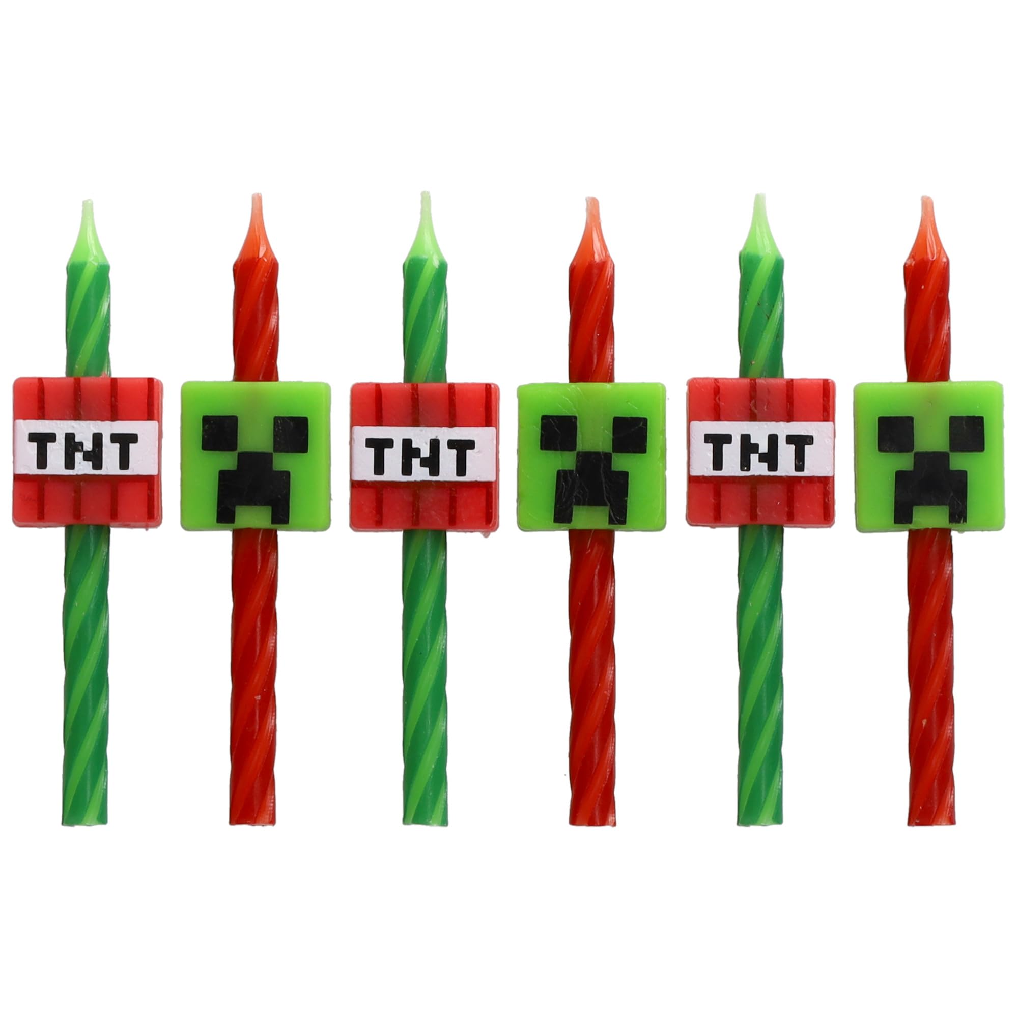 Minecraft Birthday Cake Candles | 6 Birthday Candles for Cake Decorations, Red & Green Striped Candles, Cake Toppers for Minecraft Party