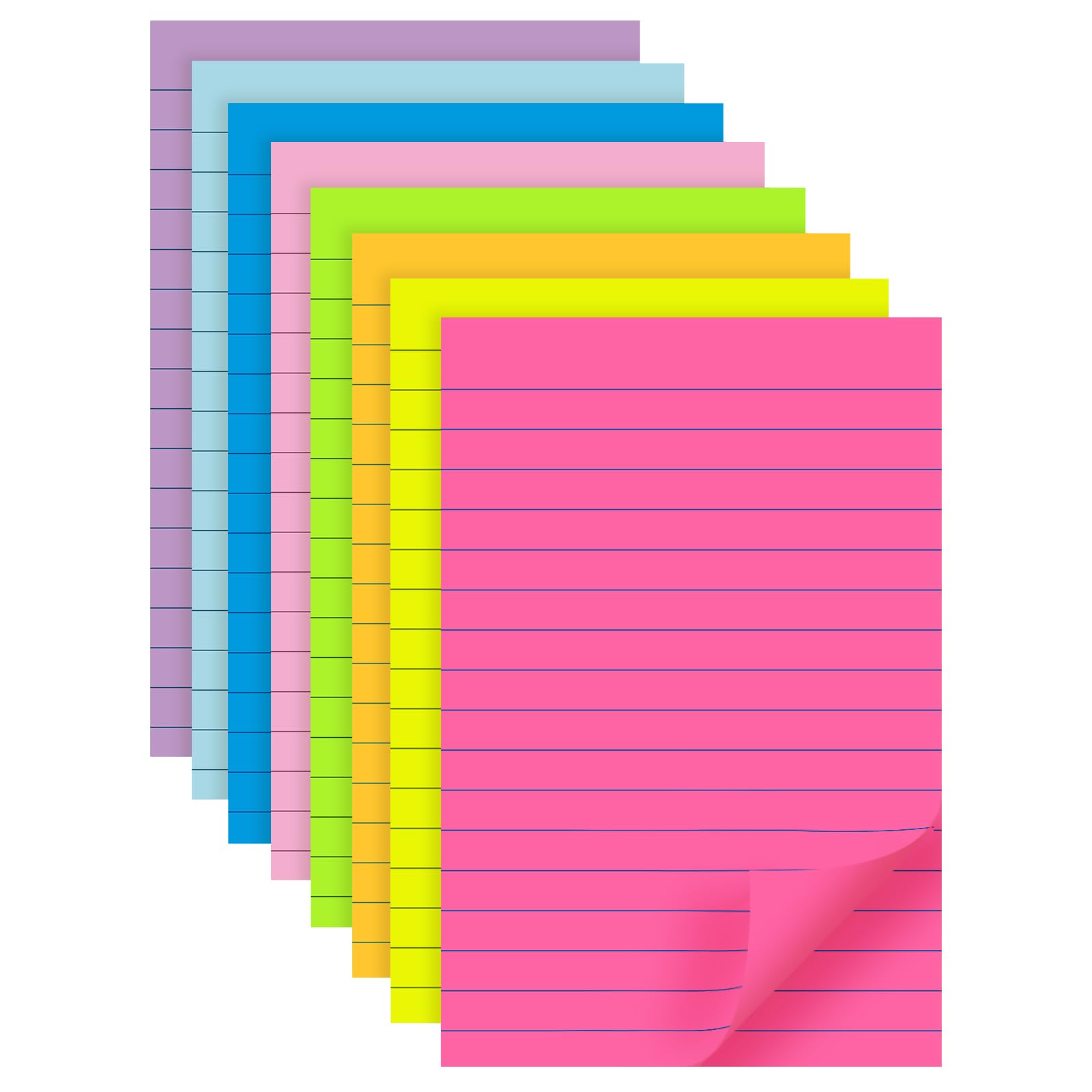 (8 Pads) Lined Sticky Notes 4x6 in Post, 8 Colors Self Sticky Notes Pad Its, Bright Post Stickies Colorful Big Rectangular Sticky Notes for Office, Home, School, Meeting, 40 Sheets/pad