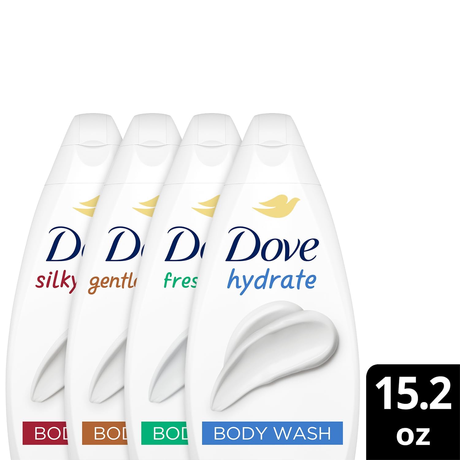 Dove Body Wash Variety 6-Pack – Hydrate, Gentle Pamper, Fresh Care, and Silky Velvet, 15.2 Oz Ea