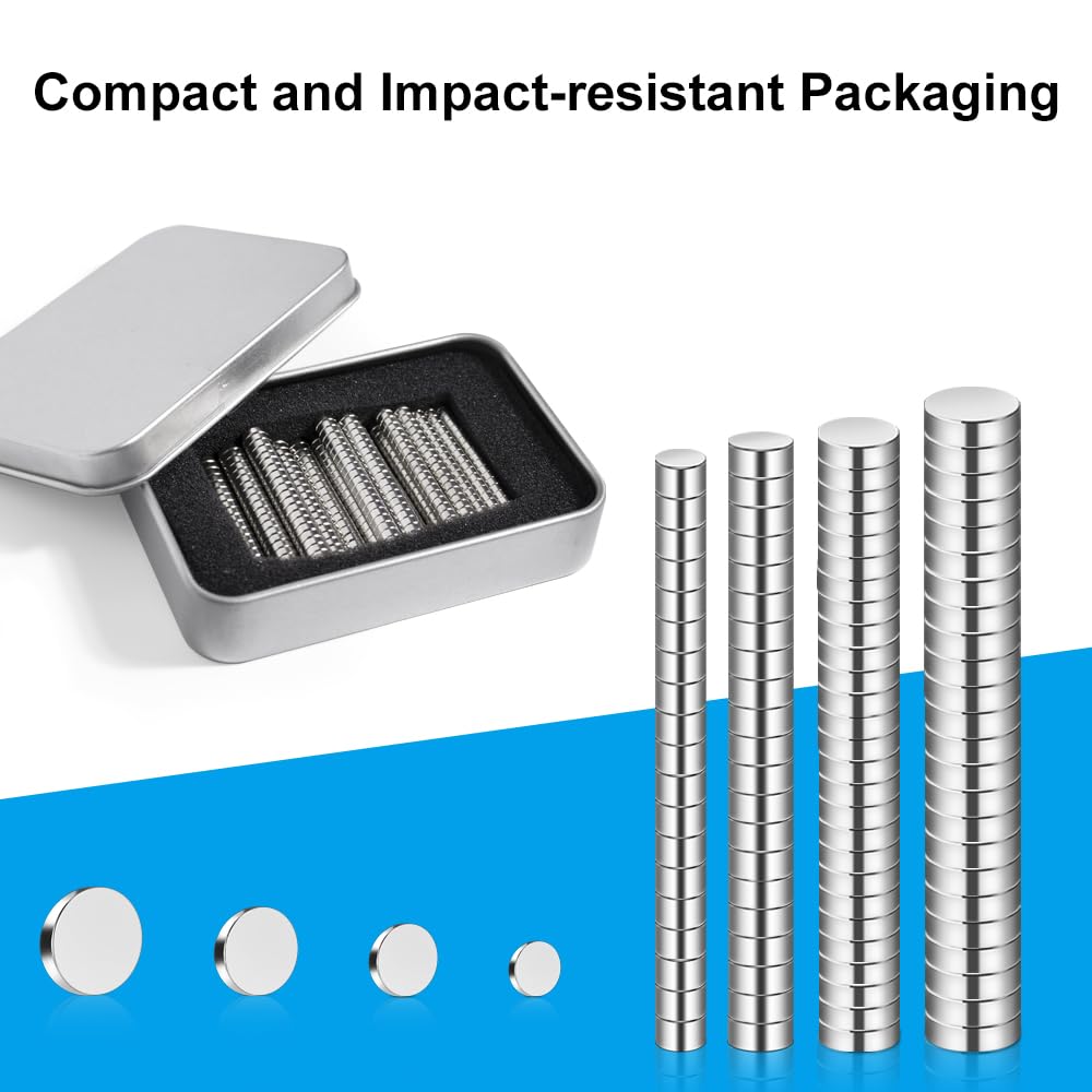RHINOCATS 400Pcs Small Magnets, 4 Different Sizes Tiny Mini Magents, Multi-Use for Fridge, DIY, Office, Hobbies, Crafts and Science