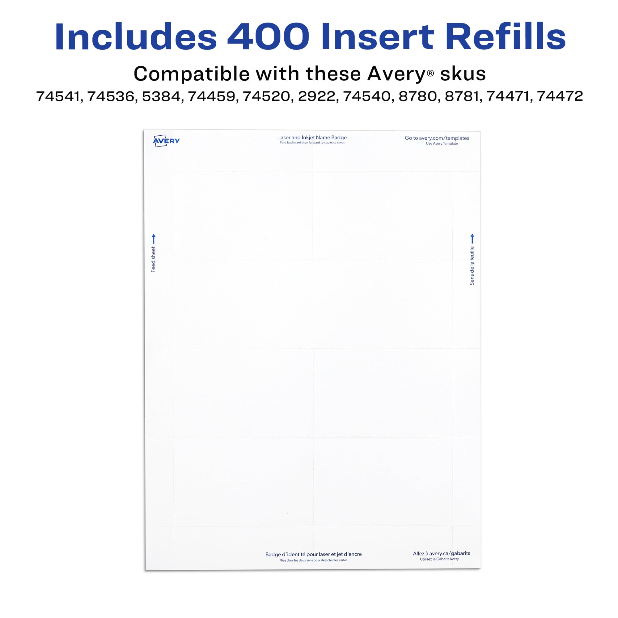 Avery Customizable Name Badge Inserts for Name Tag Holders, 3" x 4", White, Laser/Inkjet Printable, 300 Total (5392)