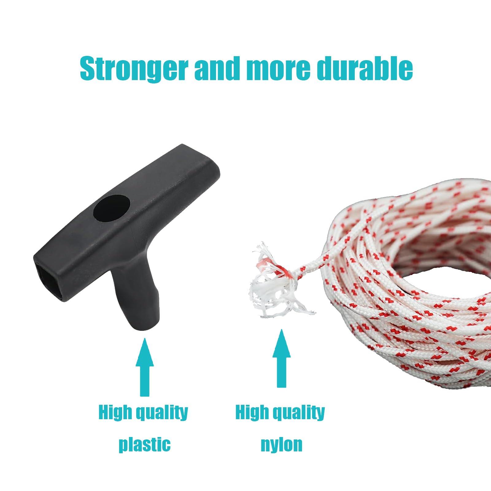 New Recoil Starter Rope 3-Meter Pull Cord with Starter Handle Replacement for Lawn Mower ChainsawTrimmer Edger Brush Cutter Engine Parts(Red and White Cord,3.5 mm)