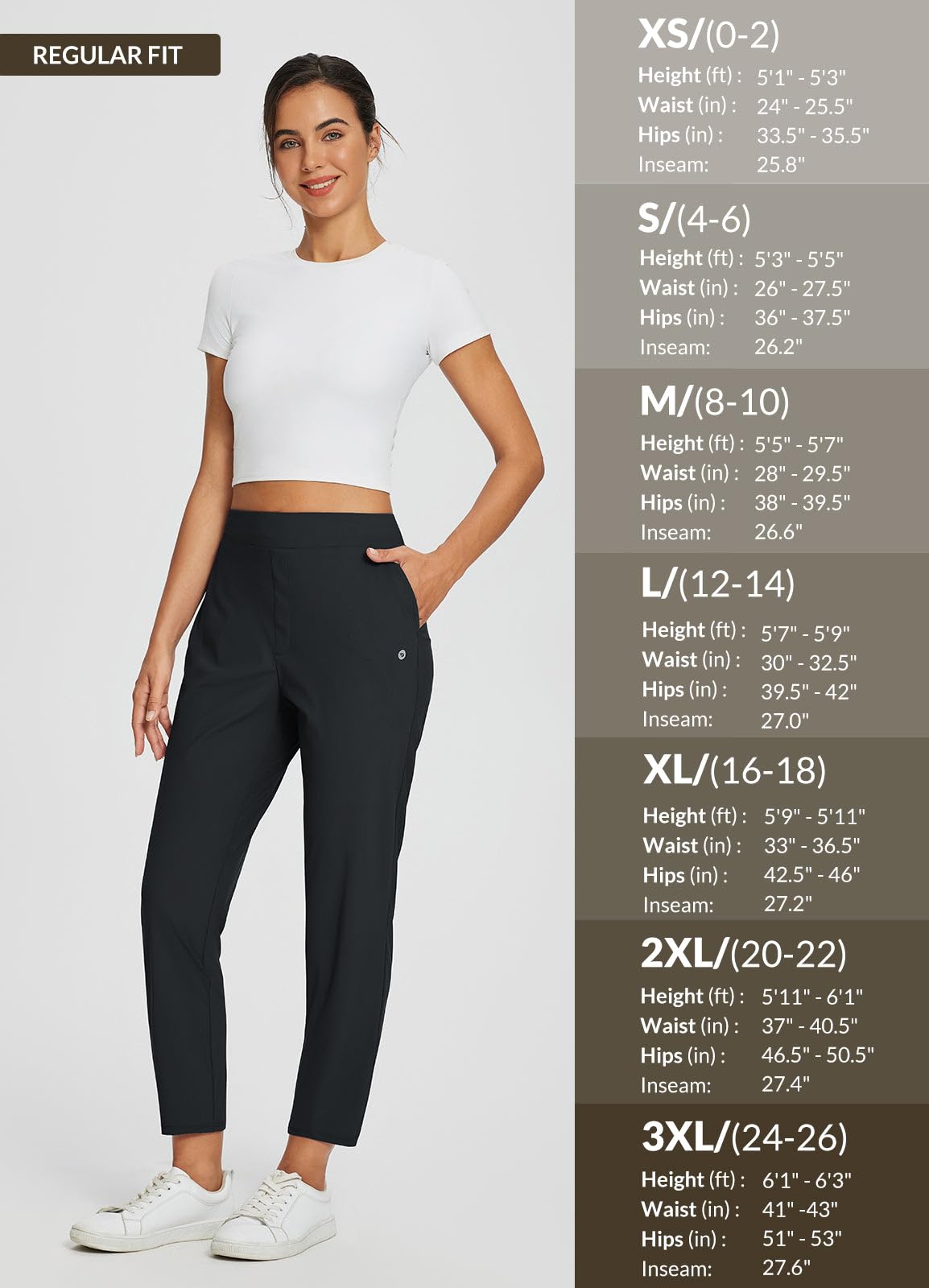 baleaf Womens Travel Pants Petite Stretch with Zipper Pockets Golf Ankle Dress Work Business Casual Slacks Black XL