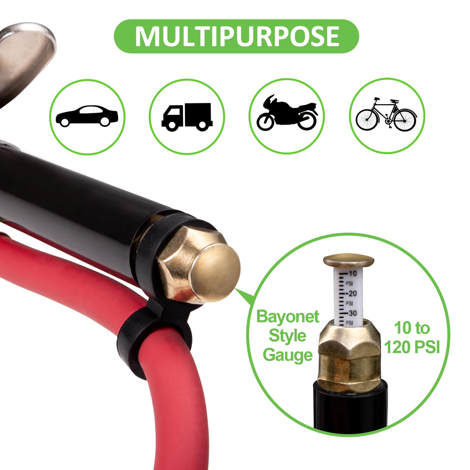 Spurtar 10-120 PSI Heavy Duty Tire Pressure Gauge with Inflator Air Chuck with Pressure Gauge with 4 Way Tool and Valve Cores Air Compressor Attachments Tire Inflator Nozzle for Car Automotive Truck