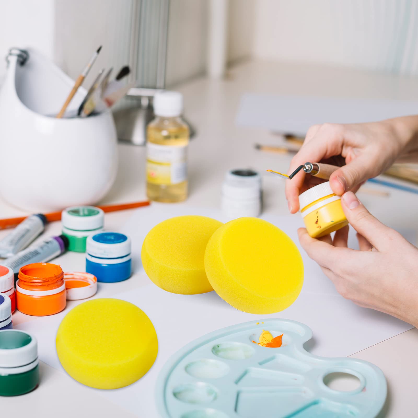 6 Pcs Pottery Sponges, Round Painting Sponge 3inch Yellow Artist Sponges Craft Clay Sponge Watercolor Sponges for Face Painting Pottery Ceramics Art Crafts