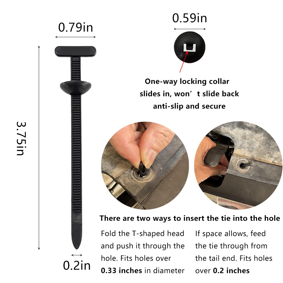 150Pcs Nylon Universal Cable Tie Buckle for Car, Automotive Zipper Clips, Plastic Rivet Grip Zip Ties, Push Pin Clip Auto Body Parts Trim, Snap-Fit Bumper Retainer Fender Liner Door Panel Fastener