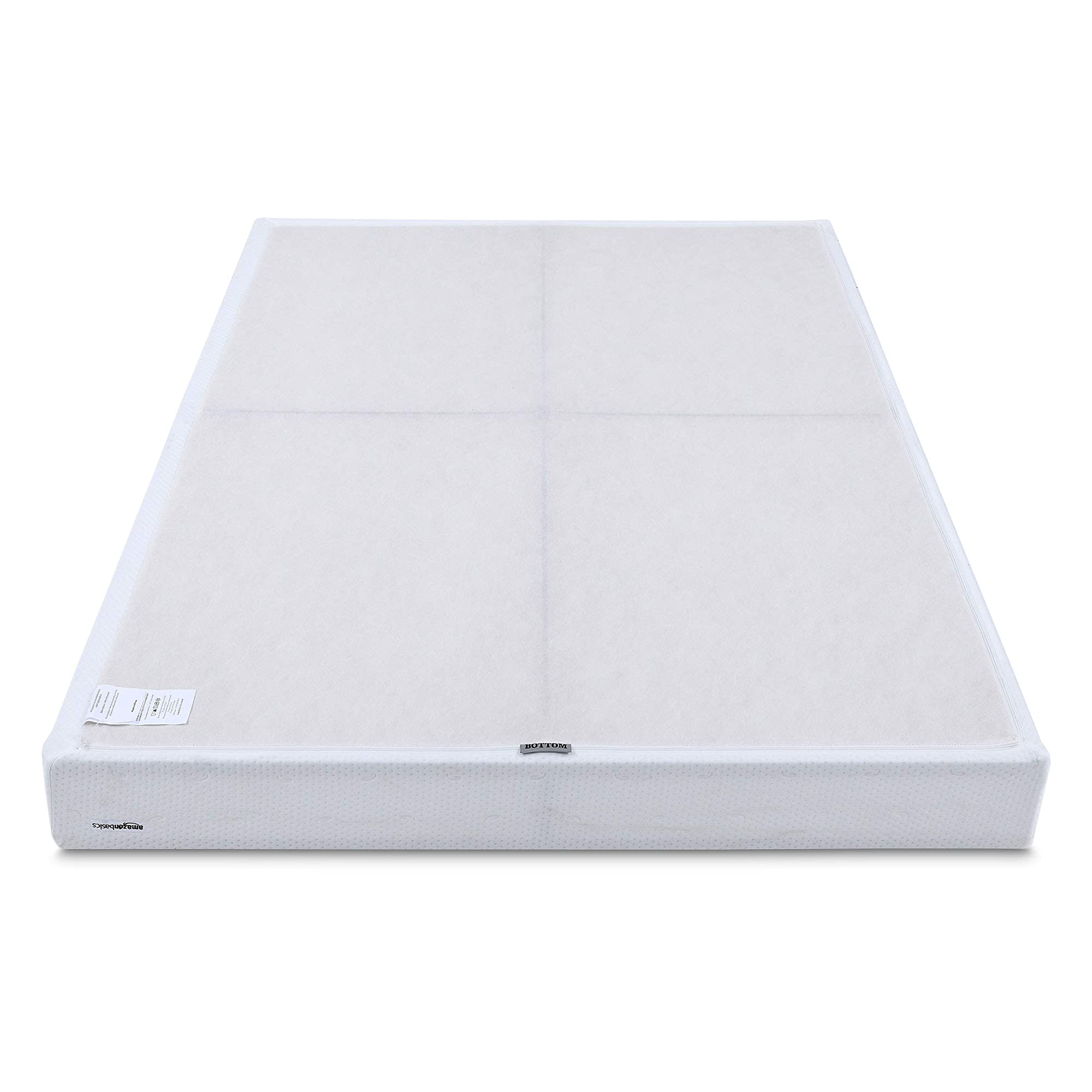 Amazon Basics Smart Box Spring Bed Base, 5-Inch Height Mattress Foundation, Tool-Free Easy Assembly, Queen, 79"L x 59.5"W x 5"H, White