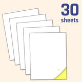 30 Sheets, Printable White Sticker Paper, Laser/Inkjet Printing - Matte, Letter Size (8.5" x 11")