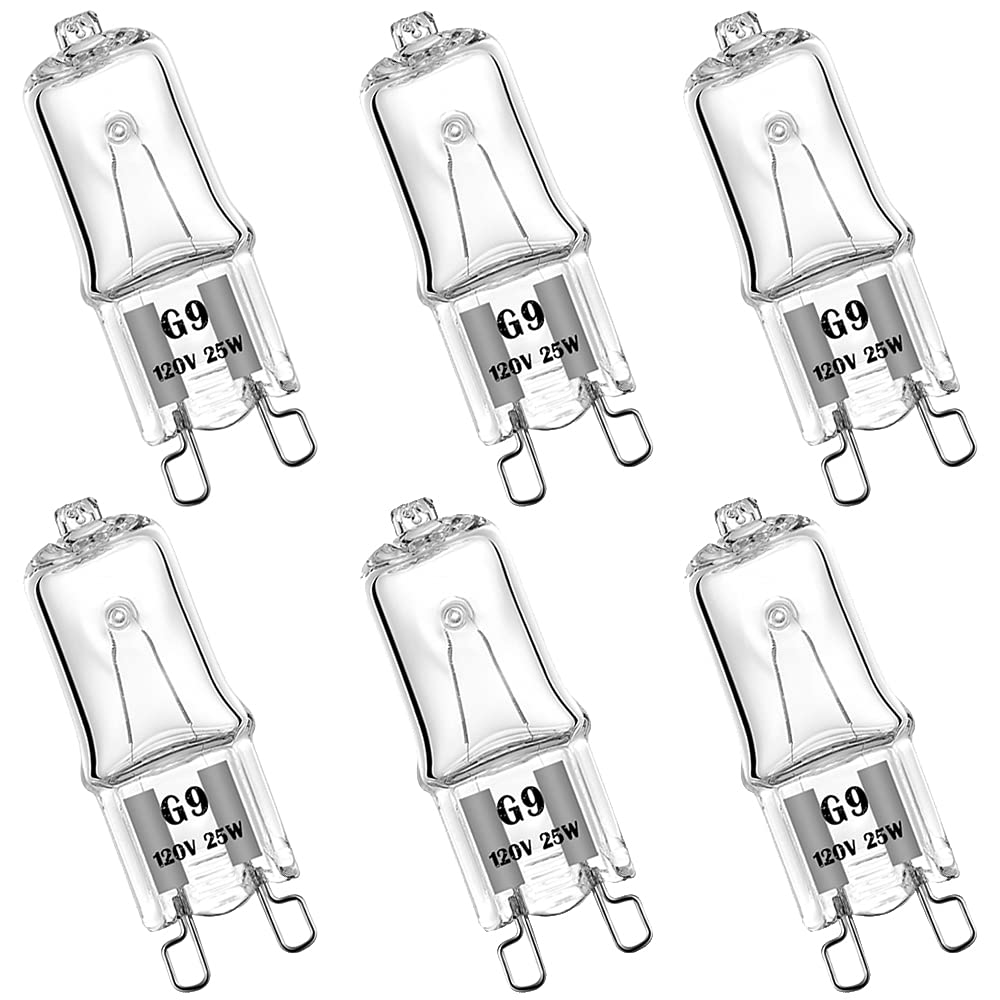 G9 Halogen Bulb 120V 25W T4 Type 2 Pin Base Light Bulb Replacement Dimmable Warm White (6 Pack)