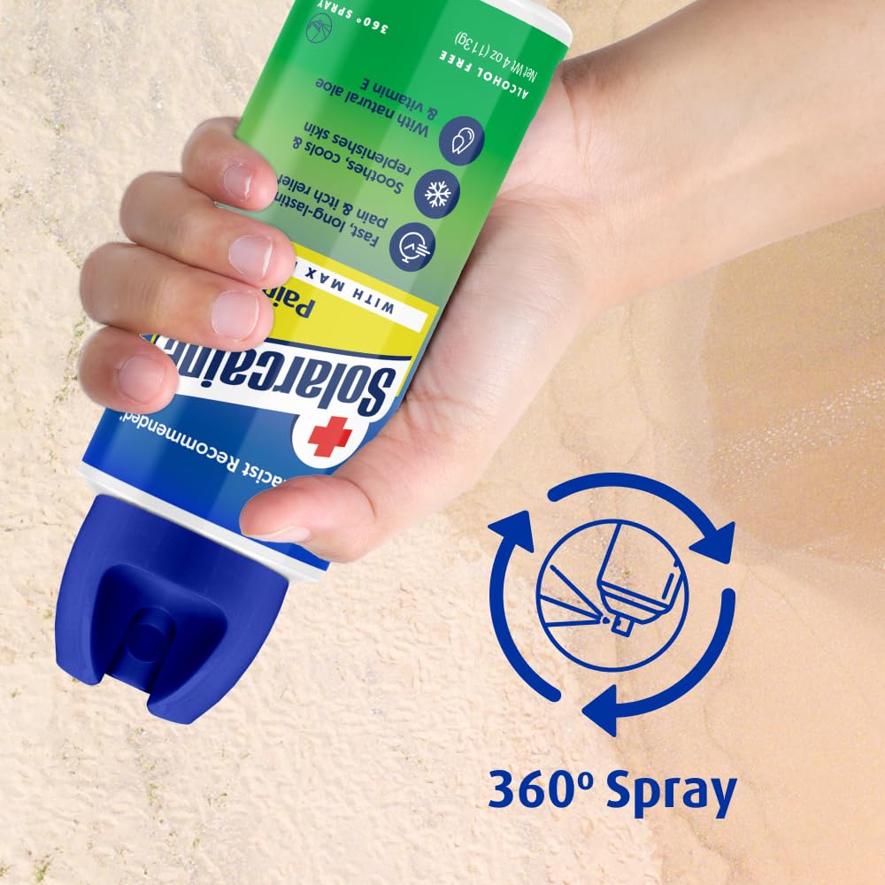 Solarcaine Aloe Sunburn Relief Spray with 4% Lidocaine - After Sun Care Relief for Burns, Scrapes & Itch - Aloe Spray to Soothe, Cool & Replenish Skin - 4oz