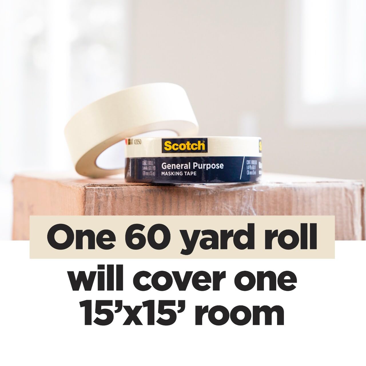 Scotch General Purpose Masking Tape, 1.88 in x 60.1 yd, Beige, Sticks for Up to 5 Days, Removes Easily Without Leaving Sticky Residue, Easy-to-Tear Masking Tape (2050-48MP)