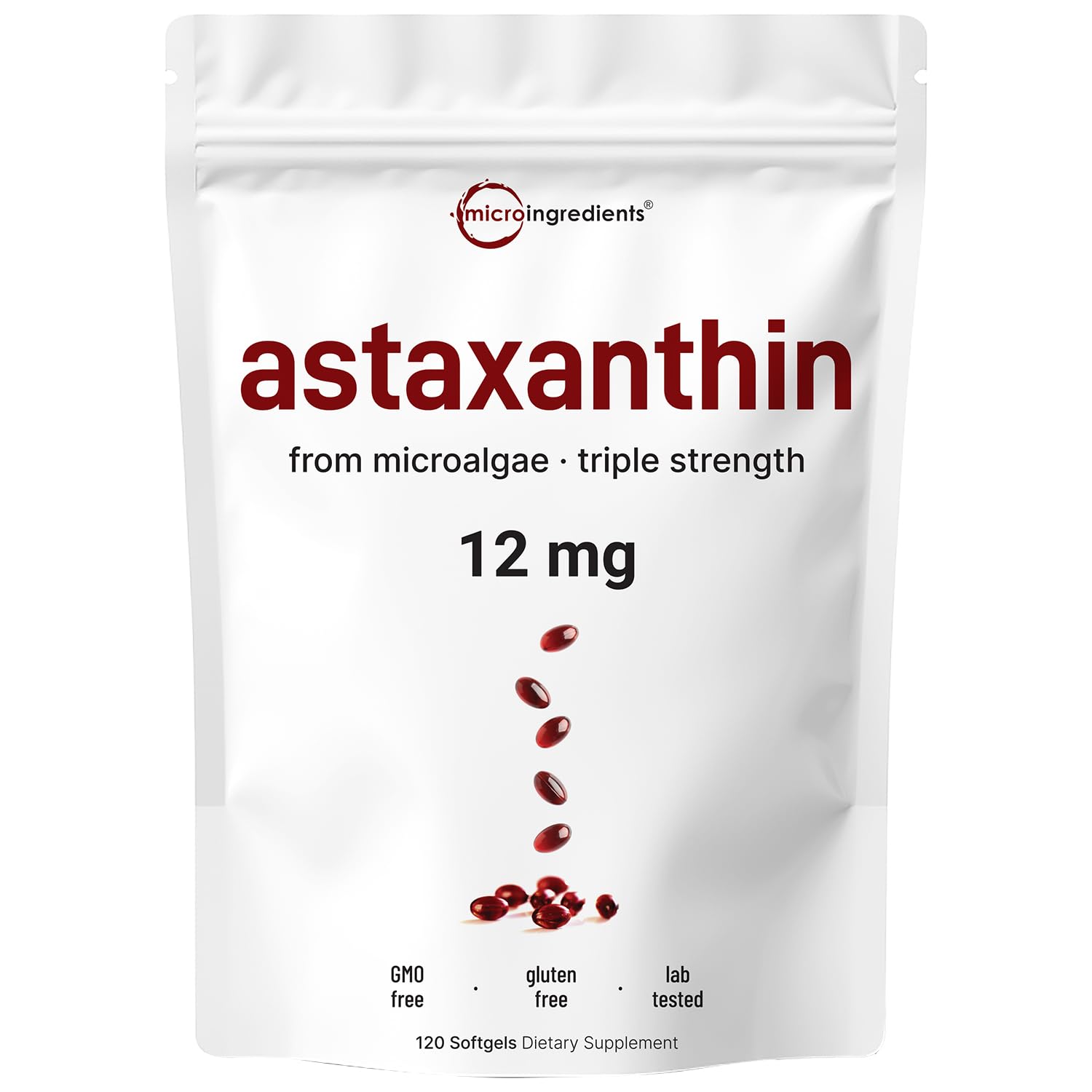Astaxanthin 12mg, 120 Weichkapseln, Vorrat für 4 Monate | Premium Astaxanthin Antioxidantien-Ergänzung | Aus frischen Mikroalgen gewonnen | Unterstützt Augen, Gelenke, innere Durchblutung, Hautgesundheit & natürliche Bräunung