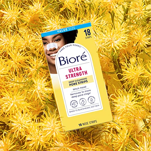 Bioré Witch Hazel Blackhead Remover Pore Strips for Nose, Clears Pores up to 2x More than Original Pore Strips, features C-Bond Technology, Oil-Free, Non-Comedogenic Use, 18 Count