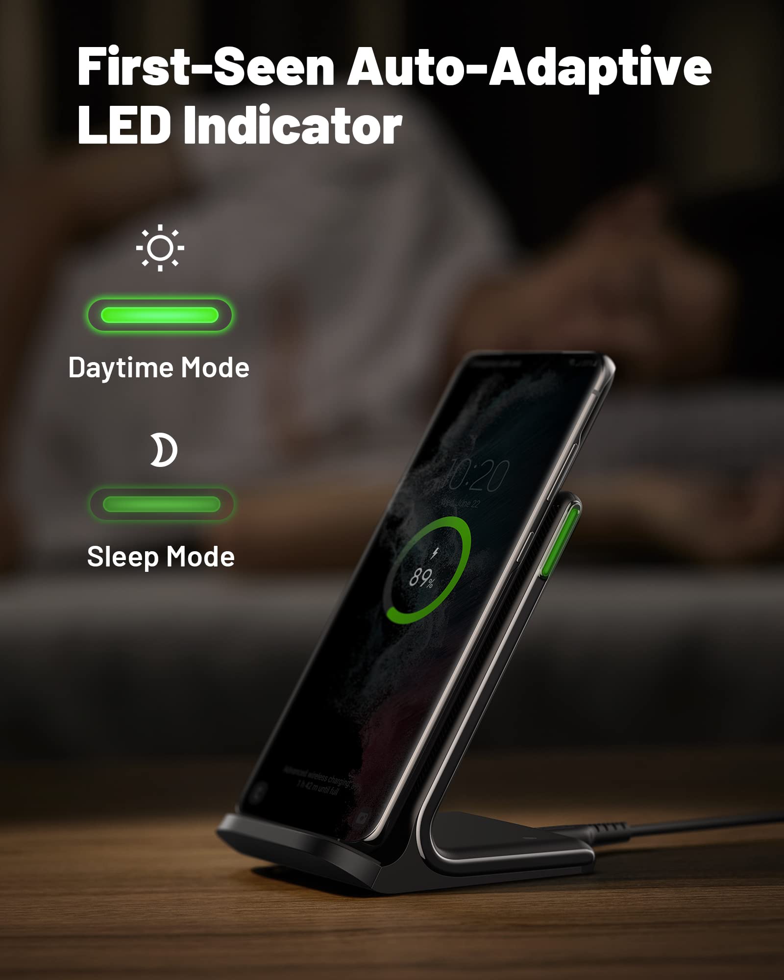 INIU Wireless Charger, 15W Fast Qi Certified Wireless Charging Station with Sleep-Friendly Adaptive Light Compatible with iPhone 16 15 14 13 Pro XS 8 Plus Samsung Galaxy S25 S24 S23 Note 20 Google etc