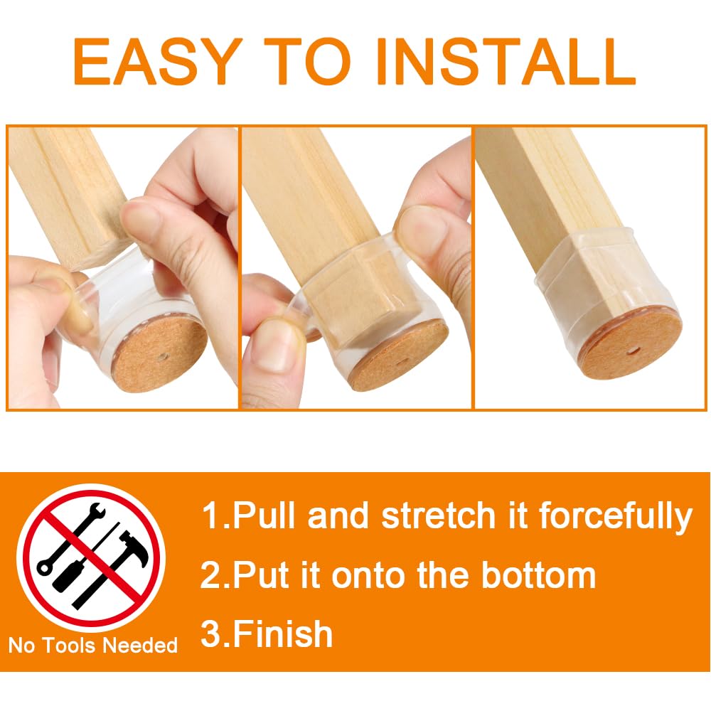 24 Pcs Chair Leg Floor Protectors for Hardwood Floors Silicone Covers to Protect Wood Tile Floors Felt Pads Furniture Leg Caps Anti-Scratch Reduce Noise (Fit:1.3"-2")