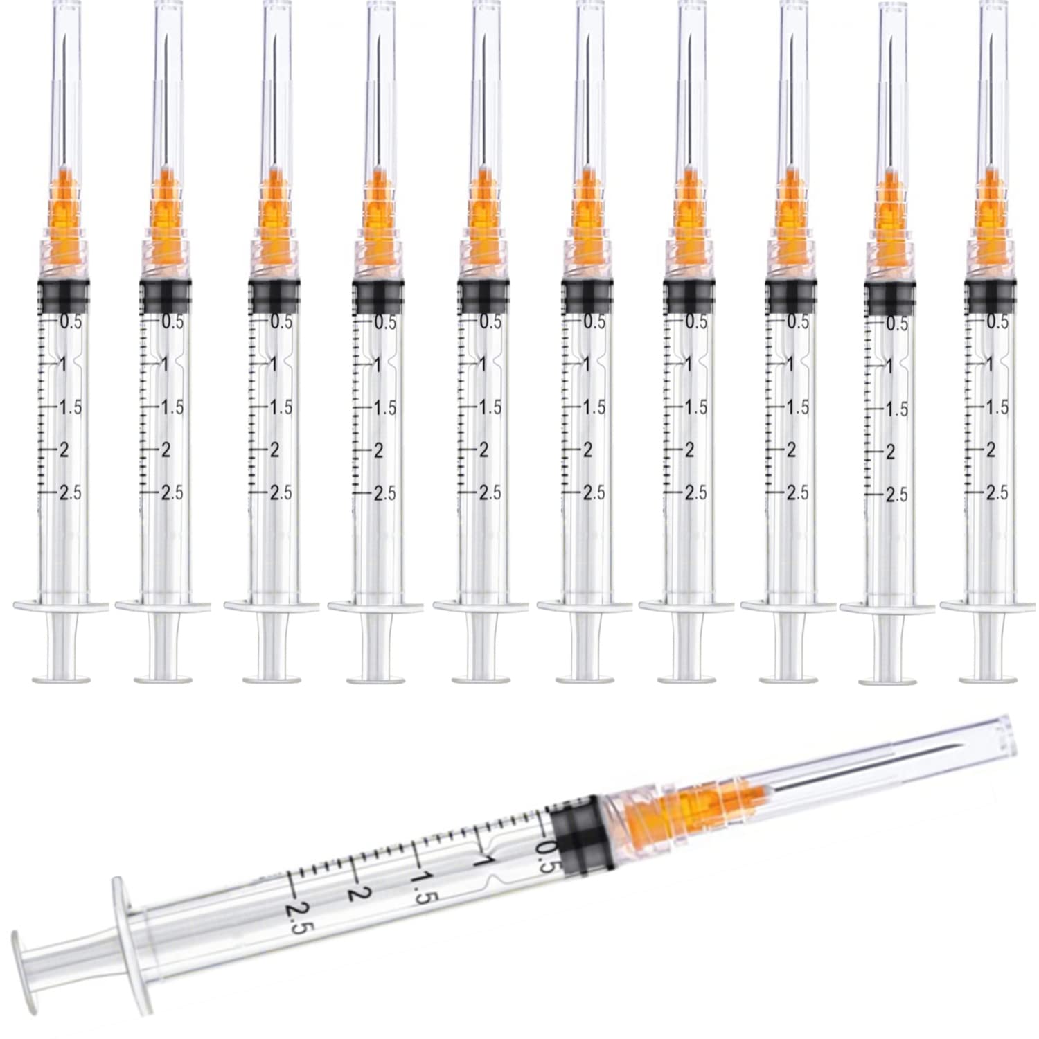 100 Pack 3ml 3cc Plastic Luer Lock Syringe with 18Gauge and Cap, Individually Sealed Wrapped, for Scientific Labs, Measuring Liquid, Refilling or Dispensing