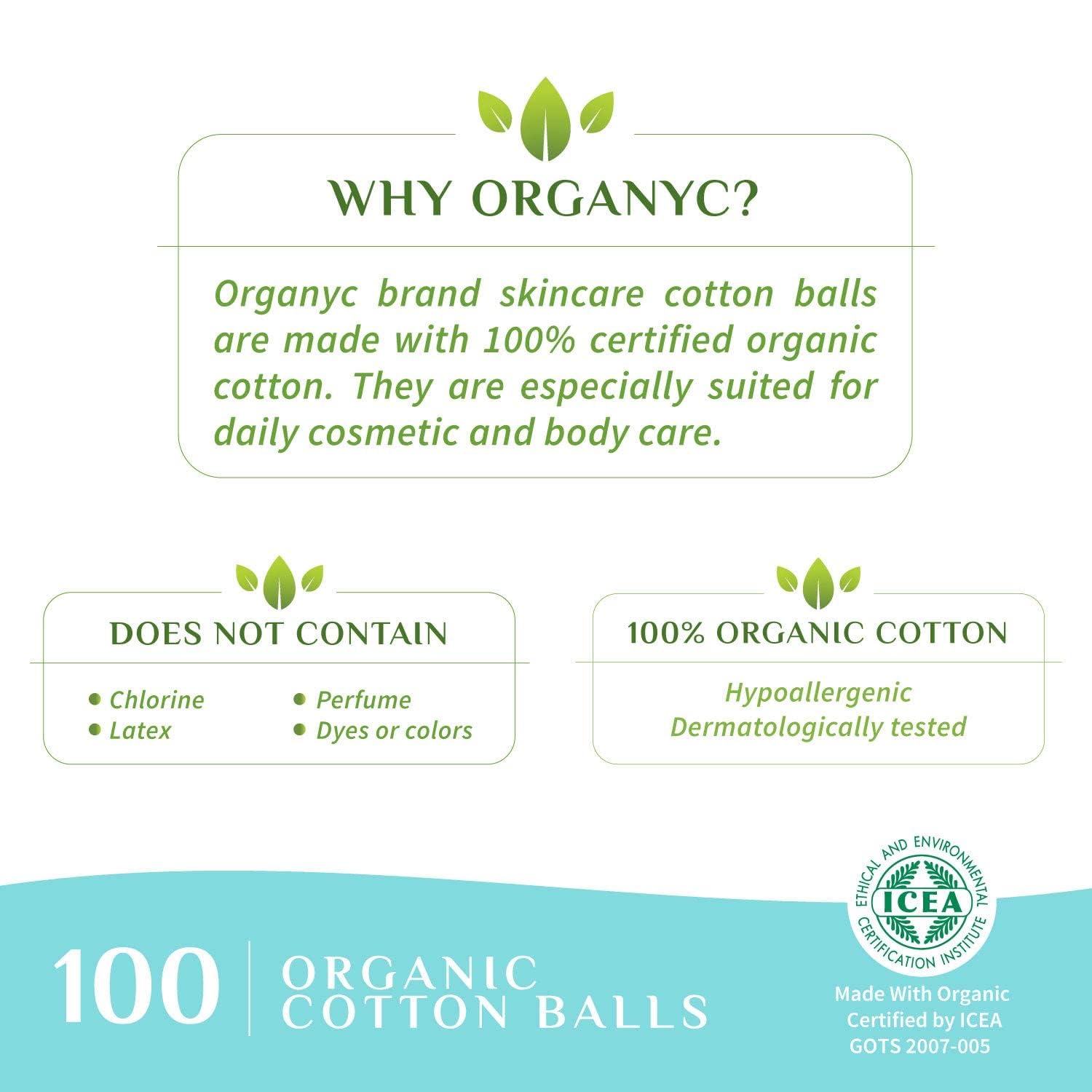 Organyc 100% Organic Cotton Balls for Sensitive Skin, 100 Count