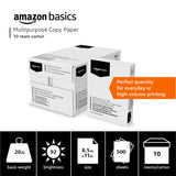 Amazon Basics Multipurpose Copy Printer Paper, 8.5" x 11", 20 lb, 10 Reams, 5000 Sheets, 92 Bright, White