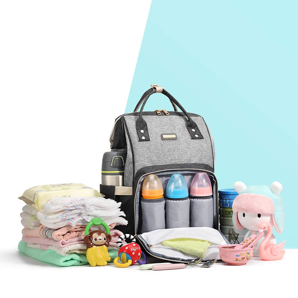 Diaper Bag Backpack for Women, Baby Bags for Girls,Diaper Bag with Changing Pad, and Insulated Pockets (Dark Grey +Light Grey)