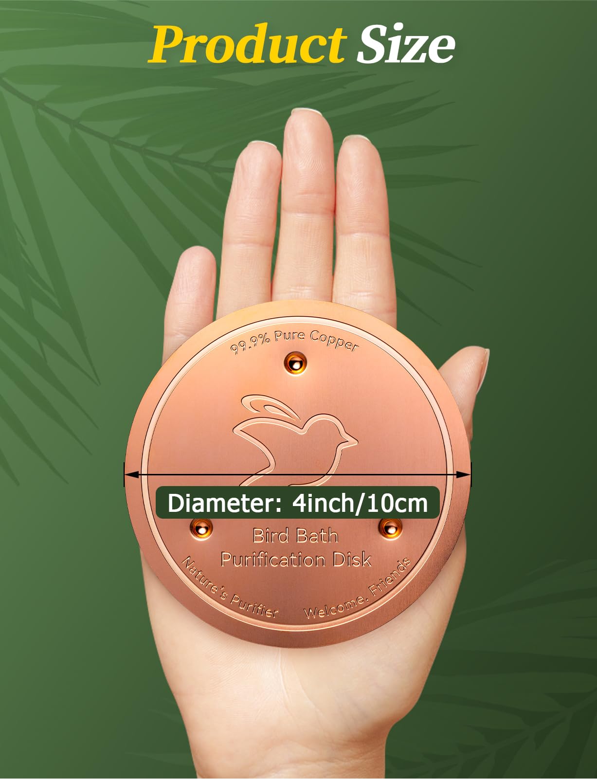 Mellbree Bird Bath Copper Disk, 0.6mm Reinforced 99.99% Pure Copper Cleaning Disk with Triple-Point Support for Physical Safe Clean Water All-Season, Universal Fit for Outdoor Birdbaths, Bowl