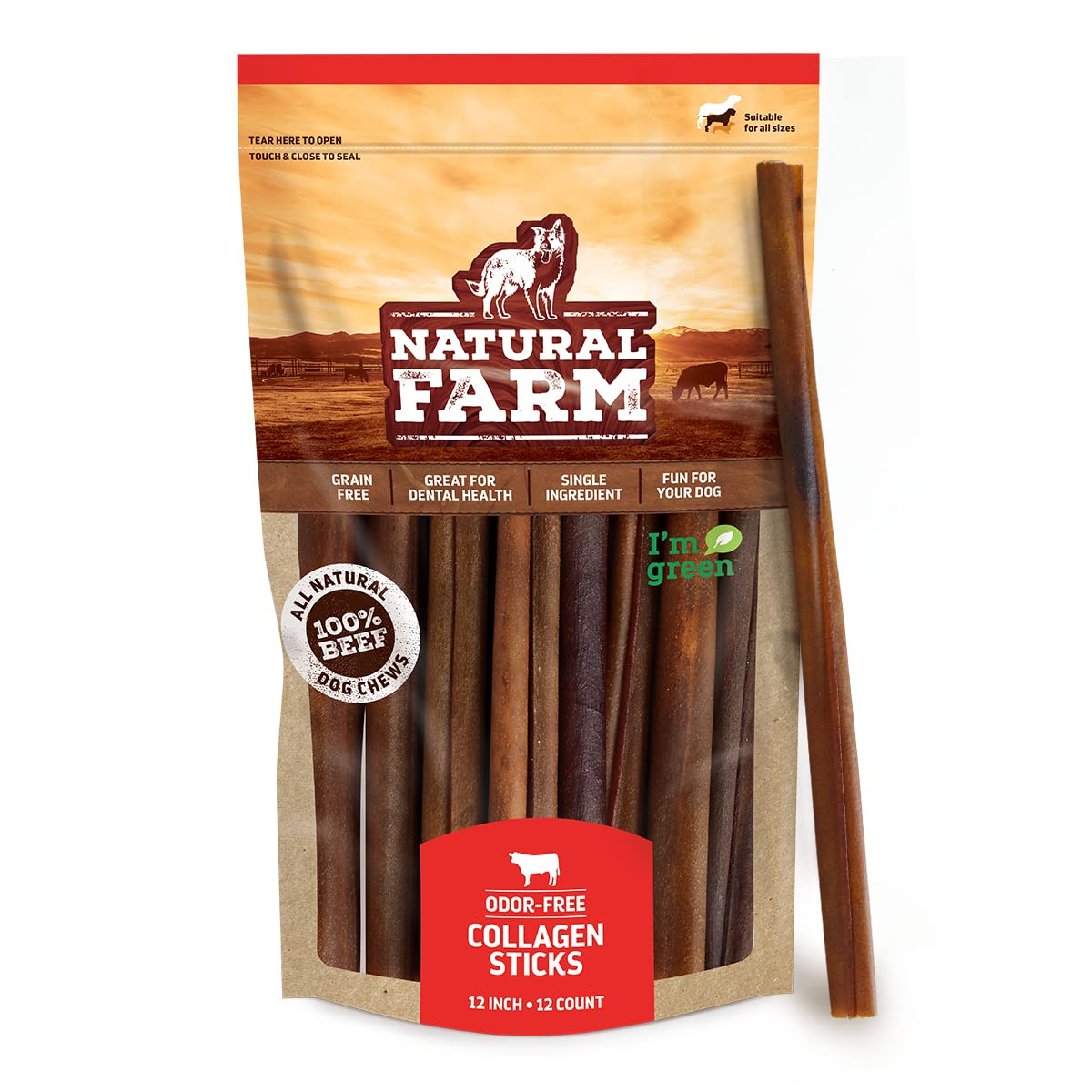 Natural Farm Collagen Sticks for Dogs (6 Inch, 25 Pack), Odor-Free Long Lasting Collagen Chews & Rawhide Alternative- 95% Collagen, Low Fat, High Protein- Best Dental Dog Treats – Medium & Large Dogs