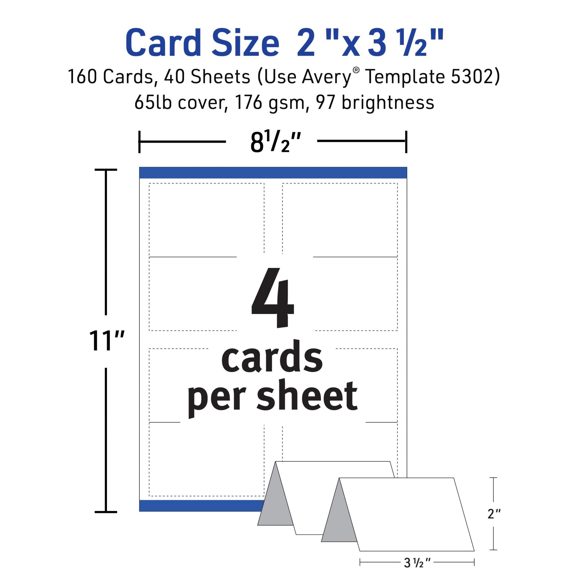 Avery Printable Tent Cards with Sure Feed Technology, 2" x 3.5", White, 160 Blank Place Cards for Laser or Inkjet Printers (5302)