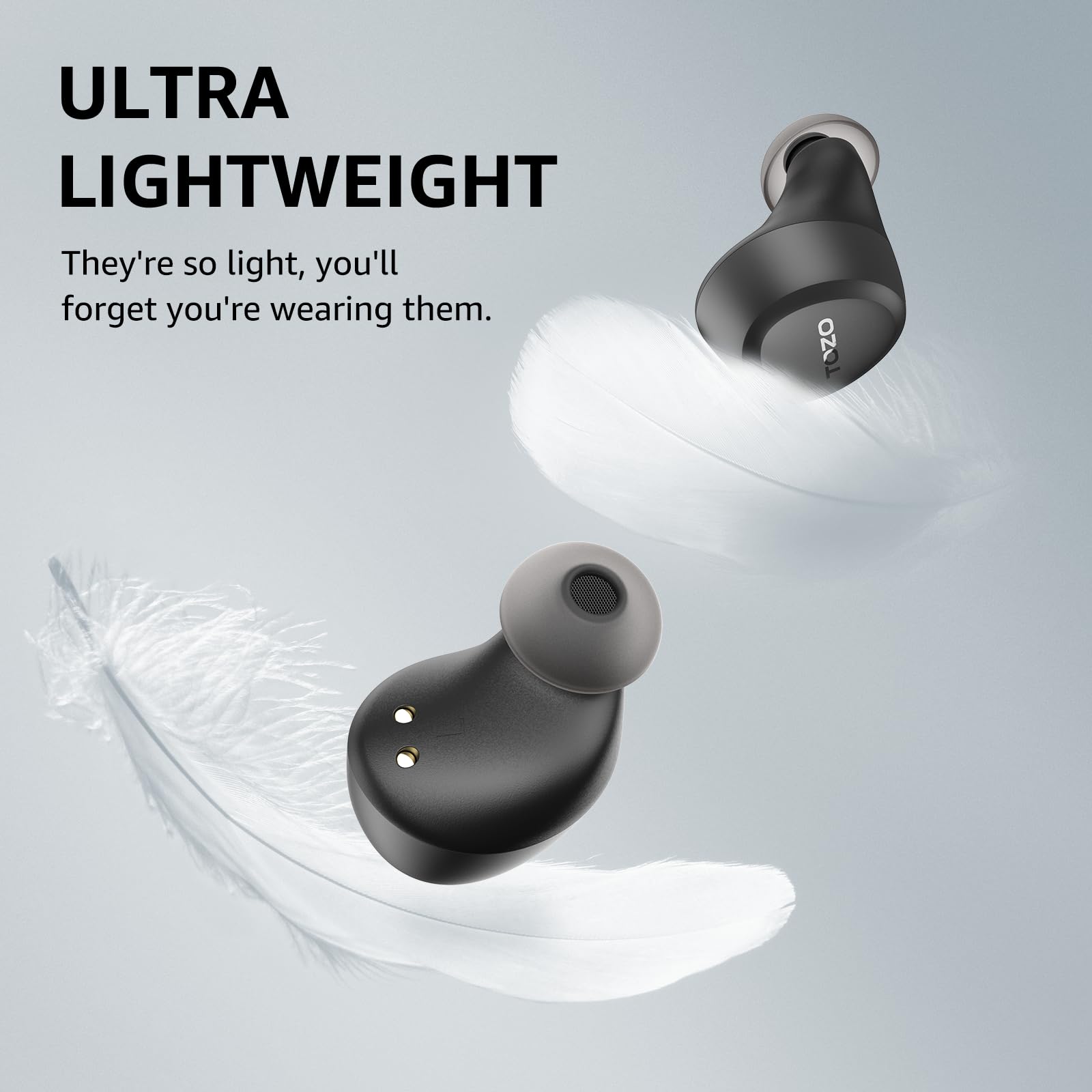 TOZO A1 Wireless Earbuds Bluetooth 5.3 Light Weight in Ear IPX5 Waterproof Headphones 2 Mic for AI Calls, Immersive Premium Sound Bass Headset with Charging Case, 32 Presets EQ Customization via App