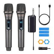 Wireless Microphone, Rechargeable Fixed Frequency Wireless Dual Microphone, Dual Handheld Dynamic Microphone,Karaoke Singing, Weddings DJ,Party, Church, Classroom use, 200 feet, Gray