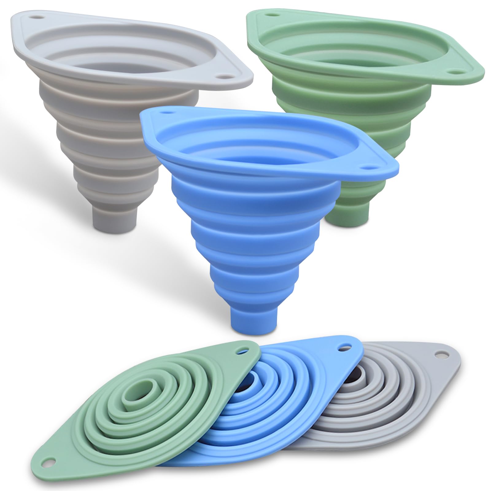 VAYRMEU Kitchen Funnel Set 3 Pack,Funnels for Kitchen Use Filling Bottles,Silicone Funnel Collapsible,Small Funnels for Filling Small Bottles